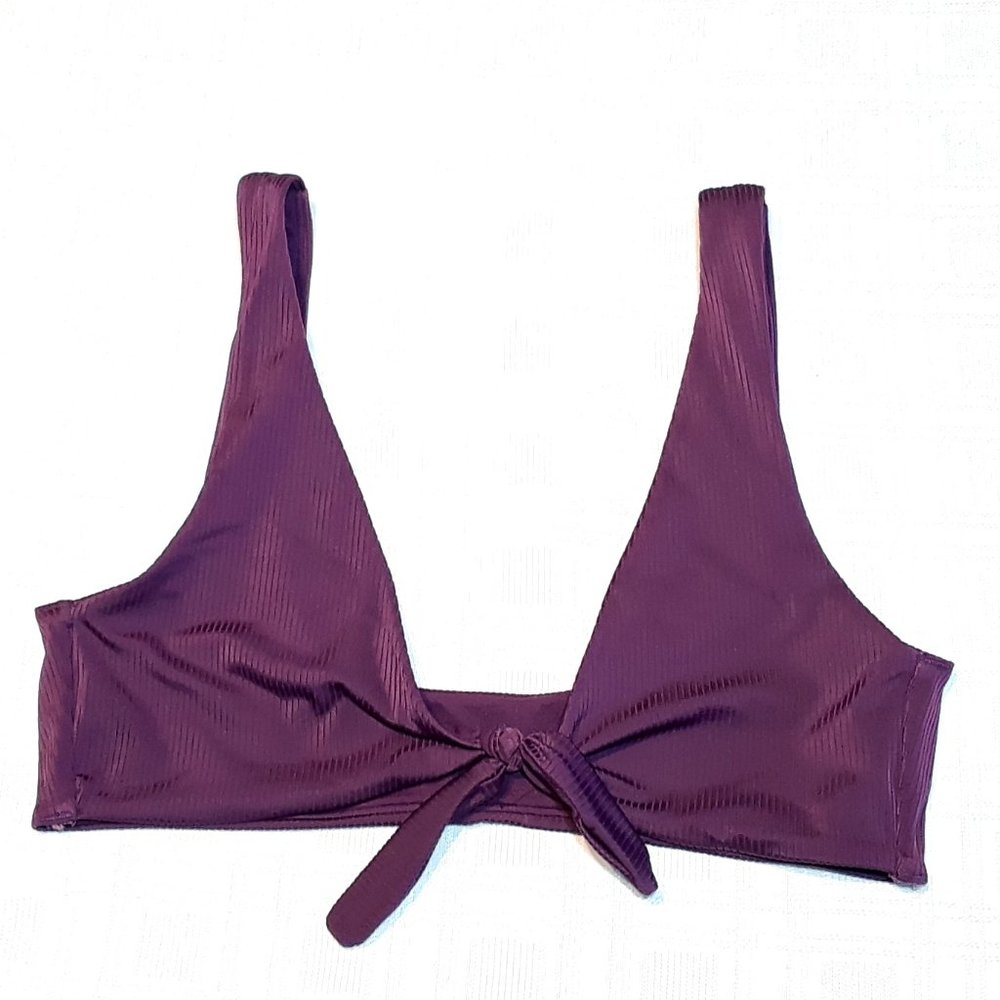 💜 No Boundaries Bikini Bathing Suit Stripes Preppy Beach Swim Top Purple-Large